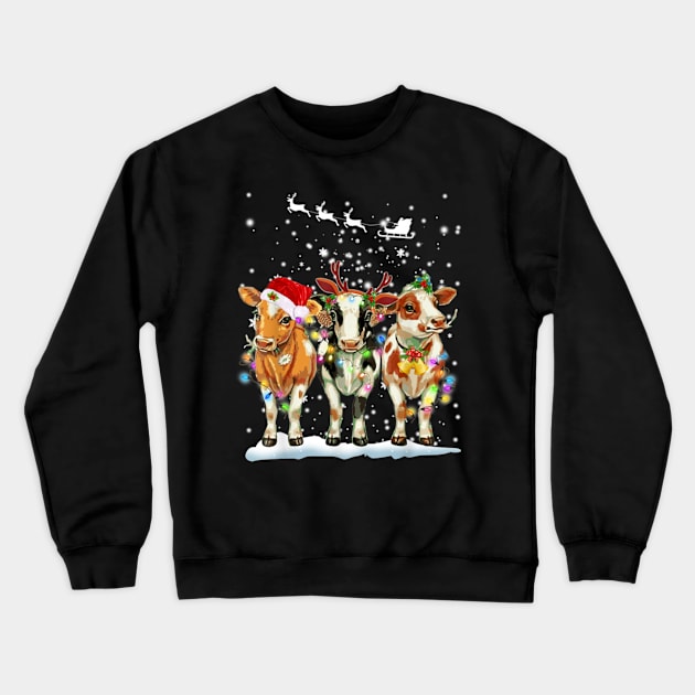 Cute Cow Christmas Lights Happy Holidays Crewneck Sweatshirt by QUYNH SOCIU